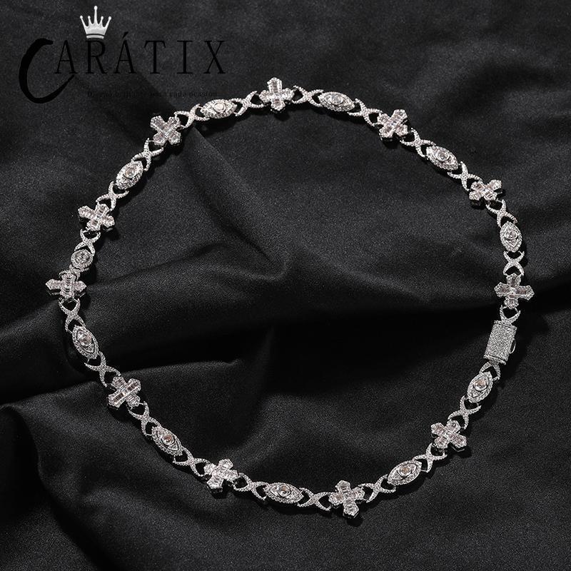 CARÁTIX - 7"-20" Hip Hop 5A+ CZ Stone Paved Bling Iced Out Devil Eye Cross Link Chain Bracelet for Men Women Rapper Jewelry Valentine's Day Gift for Men & Girls & Boys Mothers' Day Gift #Springtok - CaratixJewelry