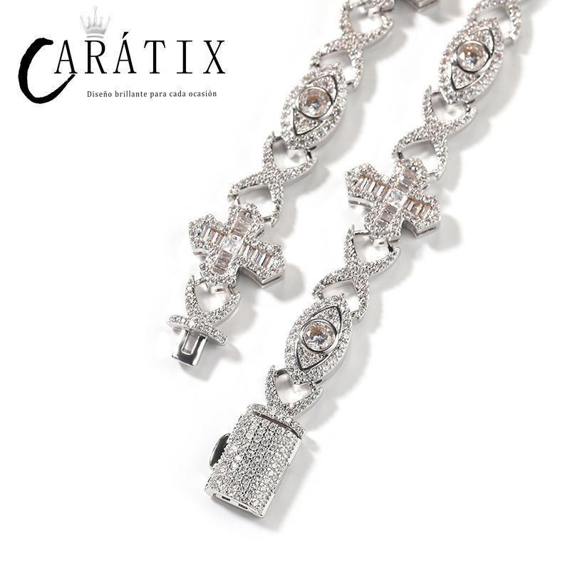 CARÁTIX - 7"-20" Hip Hop 5A+ CZ Stone Paved Bling Iced Out Devil Eye Cross Link Chain Bracelet for Men Women Rapper Jewelry Valentine's Day Gift for Men & Girls & Boys Mothers' Day Gift #Springtok - CaratixJewelry
