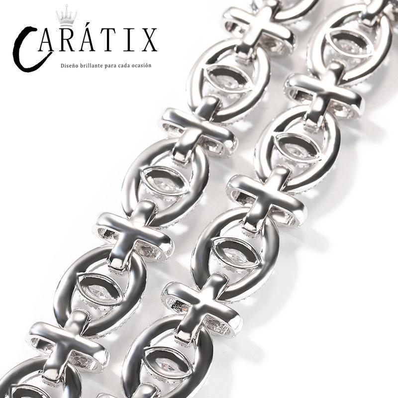 CARÁTIX 7"-22" Fatima Eye Cross Link Chain Bracelet – 5A+ CZ Iced Out Hip Hop Bling Jewelry for Men | 18mm Rapper Gift - CaratixJewelry