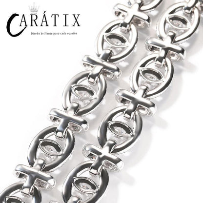 CARÁTIX 7"-22" Fatima Eye Cross Link Chain Bracelet – 5A+ CZ Iced Out Hip Hop Bling Jewelry for Men | 18mm Rapper Gift - CaratixJewelry