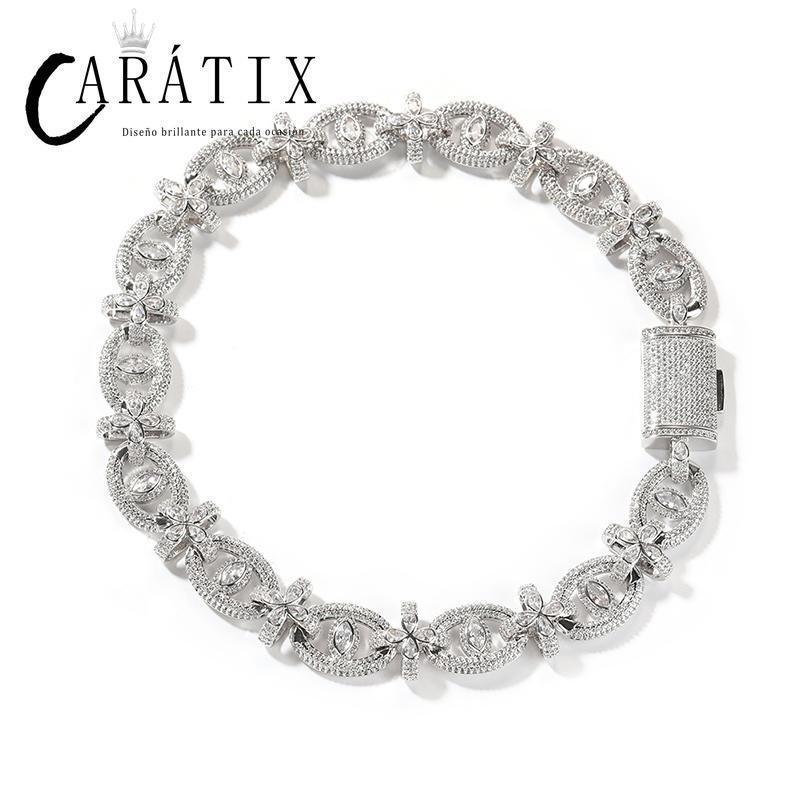 CARÁTIX 7"-22" Fatima Eye Cross Link Chain Bracelet – 5A+ CZ Iced Out Hip Hop Bling Jewelry for Men | 18mm Rapper Gift - CaratixJewelry