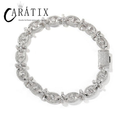 CARÁTIX 7"-22" Fatima Eye Cross Link Chain Bracelet – 5A+ CZ Iced Out Hip Hop Bling Jewelry for Men | 18mm Rapper Gift - CaratixJewelry