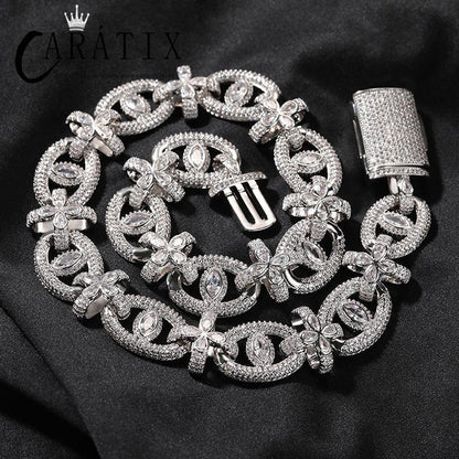 CARÁTIX 7"-22" Fatima Eye Cross Link Chain Bracelet – 5A+ CZ Iced Out Hip Hop Bling Jewelry for Men | 18mm Rapper Gift - CaratixJewelry