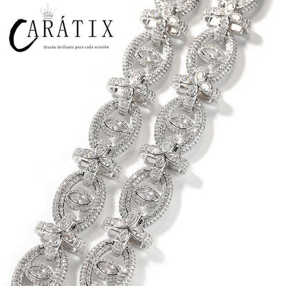 CARÁTIX 7"-22" Fatima Eye Cross Link Chain Bracelet – 5A+ CZ Iced Out Hip Hop Bling Jewelry for Men | 18mm Rapper Gift - CaratixJewelry