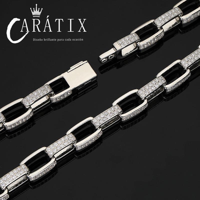 CARÁTIX 7"-28" Square Link Chain Bracelet – 5A+ CZ Iced Out Hip Hop Bling Jewelry for Men & Women | Rapper Gift - CaratixJewelry