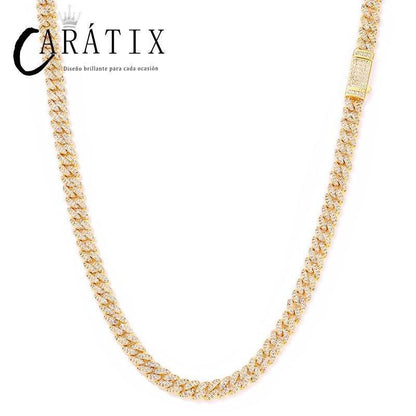 CARÁTIX – 7mm 5A+ CZ Paved Solid Cuban Curb Link Chain Necklace | Bling Hip Hop Jewelry for Men & Women - CaratixJewelry