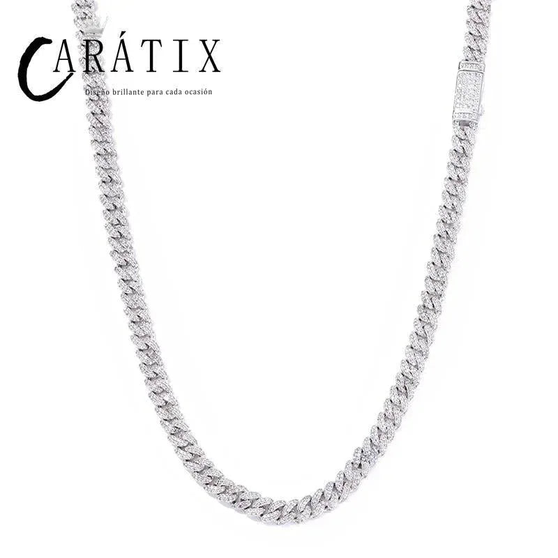 CARÁTIX – 7mm 5A+ CZ Paved Solid Cuban Curb Link Chain Necklace | Bling Hip Hop Jewelry for Men & Women - CaratixJewelry