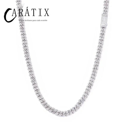 CARÁTIX – 7mm 5A+ CZ Paved Solid Cuban Curb Link Chain Necklace | Bling Hip Hop Jewelry for Men & Women - CaratixJewelry