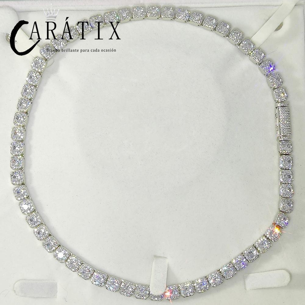 CARÁTIX 7mm Zircon Cluster Tennis Chain Necklace – Long Clasp Bling Choker Jewelry for Women - CaratixJewelry