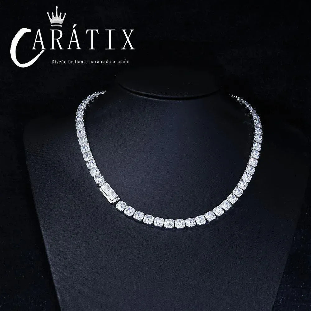CARÁTIX 7mm Zircon Cluster Tennis Chain Necklace – Long Clasp Bling Choker Jewelry for Women - CaratixJewelry
