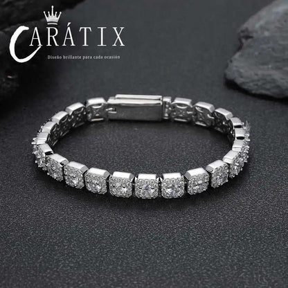 CARÁTIX 7mm Zircon Cluster Tennis Chain Necklace – Long Clasp Bling Choker Jewelry for Women - CaratixJewelry