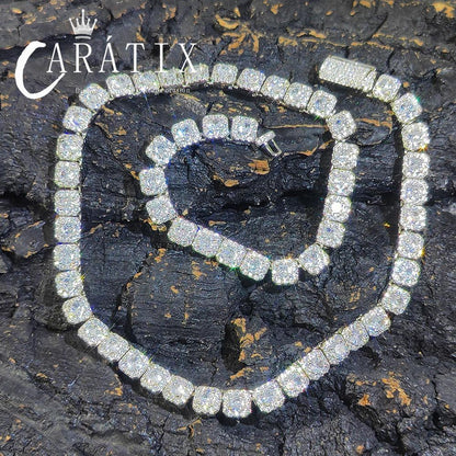 CARÁTIX 7mm Zircon Cluster Tennis Chain Necklace – Long Clasp Bling Choker Jewelry for Women - CaratixJewelry