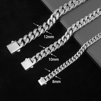 CARÁTIX 8/10/12/14mm Gold Stainless Steel Cuban Chain Necklace – 4-Sided Cut Hip Hop Miami Jewelry for Men - CaratixJewelry