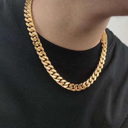 CARÁTIX 8/10/12/14mm Gold Stainless Steel Cuban Chain Necklace – 4-Sided Cut Hip Hop Miami Jewelry for Men - CaratixJewelry