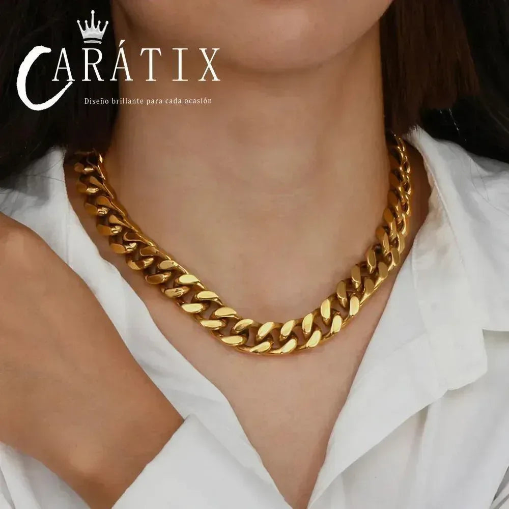 CARÁTIX 8/10/12/14mm Gold Stainless Steel Cuban Chain Necklace – 4-Sided Cut Hip Hop Miami Jewelry for Men - CaratixJewelry
