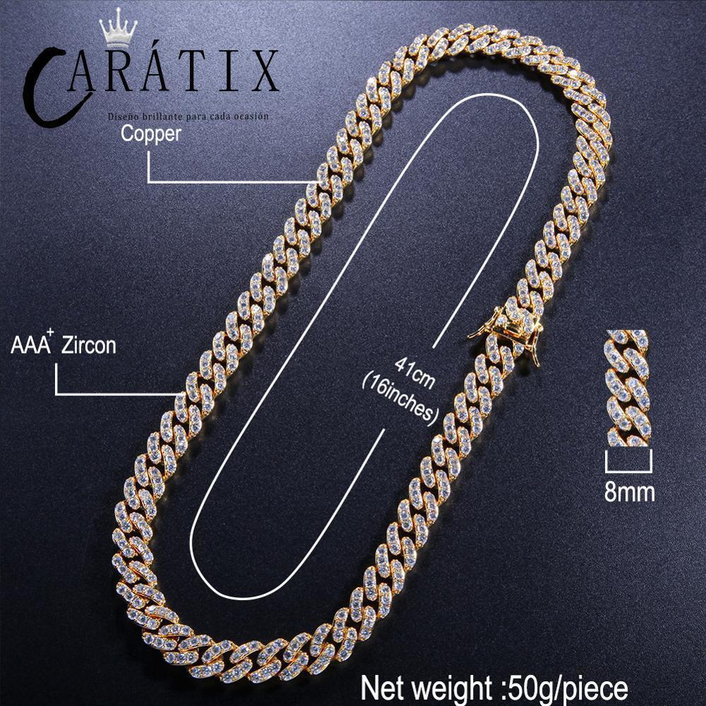 CARÁTIX – 8mm Cuban Link Chain Choker Necklace | Iced Out CZ Bling Hip Hop Jewelry for Men & Women, Rapper Street Style - CaratixJewelry