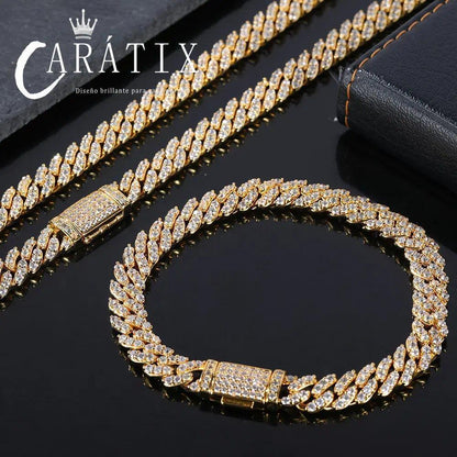 CARÁTIX 8mm Cuban Link Chain Necklace – Thick Cubic Zirconia Iced Out Hip Hop Jewelry for Women & Girls - CaratixJewelry