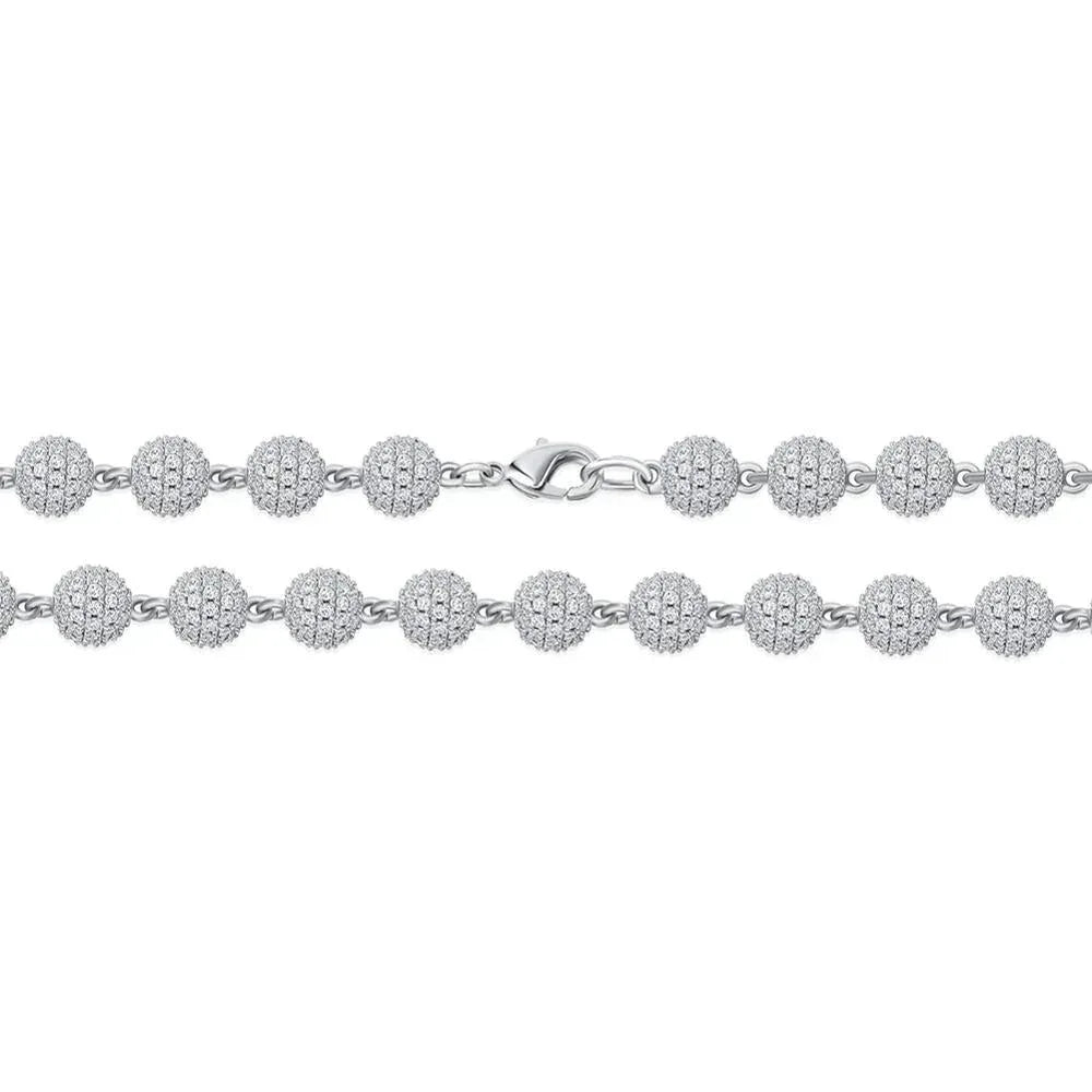 CARÁTIX 8mm Iced Out Beads Link Chain Necklace – CZ Hip Hop Bling Choker Jewelry for Men & Women | Rapper Gift - CaratixJewelry