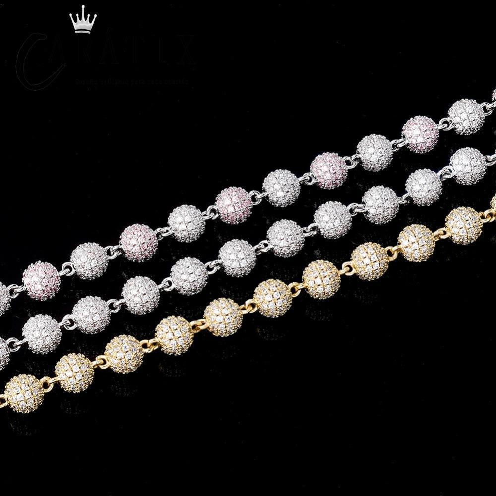 CARÁTIX 8mm Iced Out Beads Link Chain Necklace – CZ Hip Hop Bling Choker Jewelry for Men & Women | Rapper Gift - CaratixJewelry