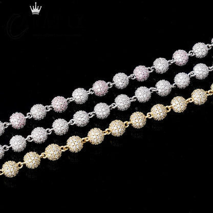CARÁTIX 8mm Iced Out Beads Link Chain Necklace – CZ Hip Hop Bling Choker Jewelry for Men & Women | Rapper Gift - CaratixJewelry