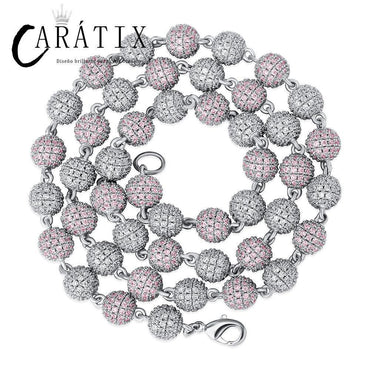CARÁTIX 8mm Iced Out Beads Link Chain Necklace – CZ Hip Hop Bling Choker Jewelry for Men & Women | Rapper Gift - CaratixJewelry
