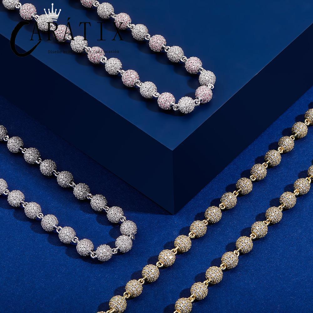 CARÁTIX 8mm Iced Out Beads Link Chain Necklace – CZ Hip Hop Bling Choker Jewelry for Men & Women | Rapper Gift - CaratixJewelry