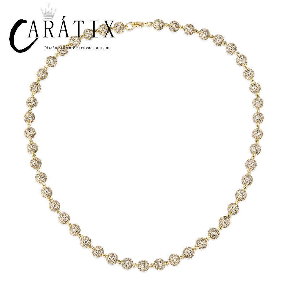 CARÁTIX 8mm Iced Out Beads Link Chain Necklace – CZ Hip Hop Bling Choker Jewelry for Men & Women | Rapper Gift - CaratixJewelry