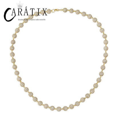 CARÁTIX 8mm Iced Out Beads Link Chain Necklace – CZ Hip Hop Bling Choker Jewelry for Men & Women | Rapper Gift - CaratixJewelry