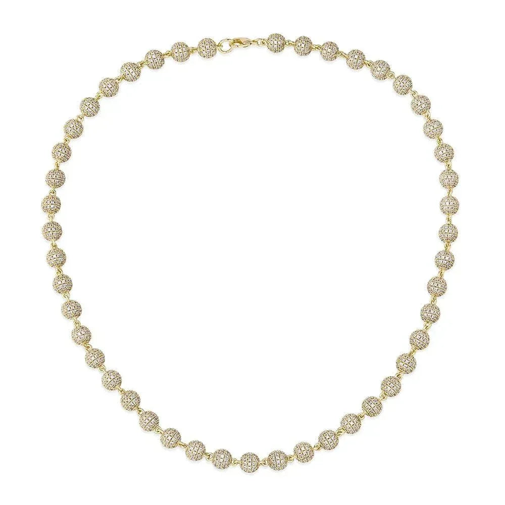 CARÁTIX 8mm Iced Out Beads Link Chain Necklace – CZ Hip Hop Bling Choker Jewelry for Men & Women | Rapper Gift - CaratixJewelry