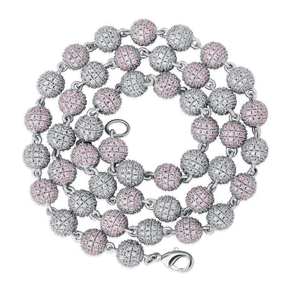 CARÁTIX 8mm Iced Out Beads Link Chain Necklace – CZ Hip Hop Bling Choker Jewelry for Men & Women | Rapper Gift - CaratixJewelry