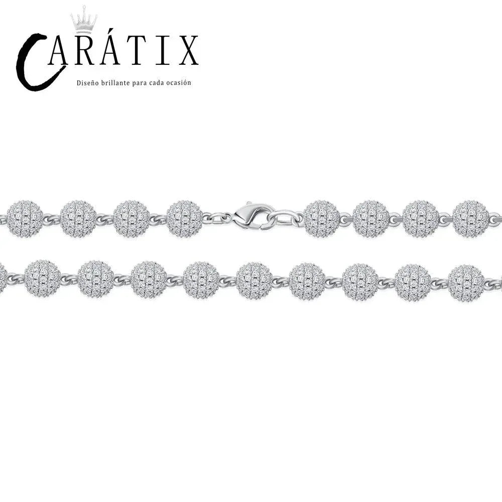CARÁTIX 8mm Iced Out Beads Link Chain Necklace – CZ Hip Hop Bling Choker Jewelry for Men & Women | Rapper Gift - CaratixJewelry