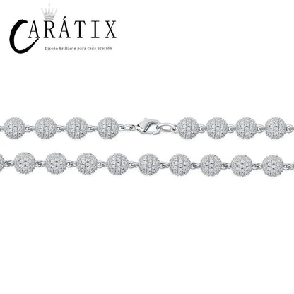 CARÁTIX 8mm Iced Out Beads Link Chain Necklace – CZ Hip Hop Bling Choker Jewelry for Men & Women | Rapper Gift - CaratixJewelry