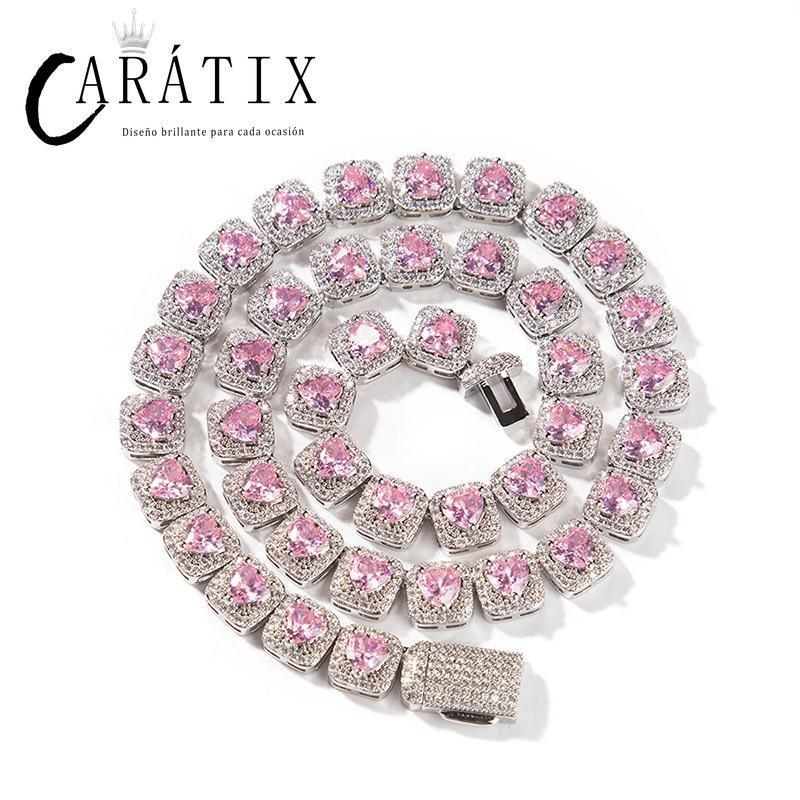 CARÁTIX 9.5mm Heart CZ Tennis Chain Bracelet & Necklace – Iced Out Hip Hop Bling Jewelry for Men & Women - CaratixJewelry