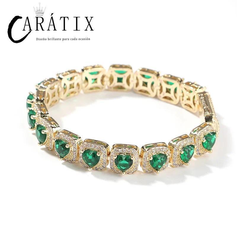CARÁTIX 9.5mm Heart CZ Tennis Chain Bracelet & Necklace – Iced Out Hip Hop Bling Jewelry for Men & Women - CaratixJewelry