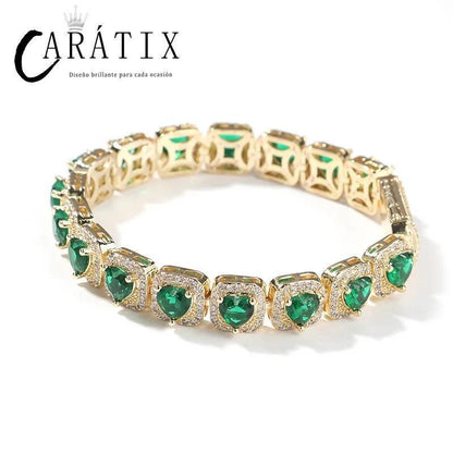 CARÁTIX 9.5mm Heart CZ Tennis Chain Bracelet & Necklace – Iced Out Hip Hop Bling Jewelry for Men & Women - CaratixJewelry