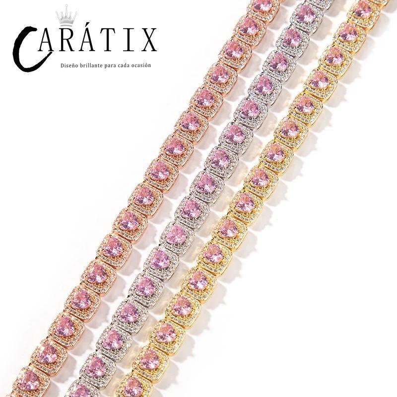 CARÁTIX 9.5mm Heart CZ Tennis Chain Bracelet & Necklace – Iced Out Hip Hop Bling Jewelry for Men & Women - CaratixJewelry