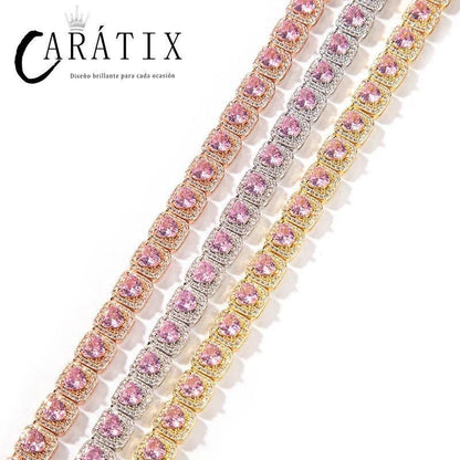 CARÁTIX 9.5mm Heart CZ Tennis Chain Bracelet & Necklace – Iced Out Hip Hop Bling Jewelry for Men & Women - CaratixJewelry