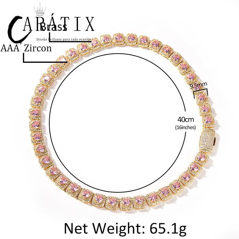 CARÁTIX 9.5mm Heart CZ Tennis Chain Bracelet & Necklace – Iced Out Hip Hop Bling Jewelry for Men & Women - CaratixJewelry