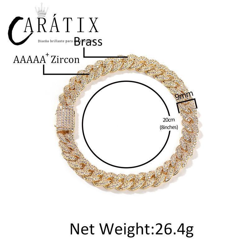 CARÁTIX 9mm Iced Out Cuban Link Chain Necklace – 5A+ CZ Solid Round Hip Hop Bling Jewelry for Men | Rapper Gift - CaratixJewelry