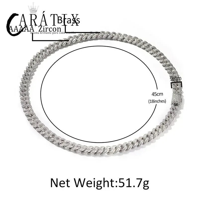 CARÁTIX 9mm Iced Out Cuban Link Chain Necklace – 5A+ CZ Solid Round Hip Hop Bling Jewelry for Men | Rapper Gift - CaratixJewelry