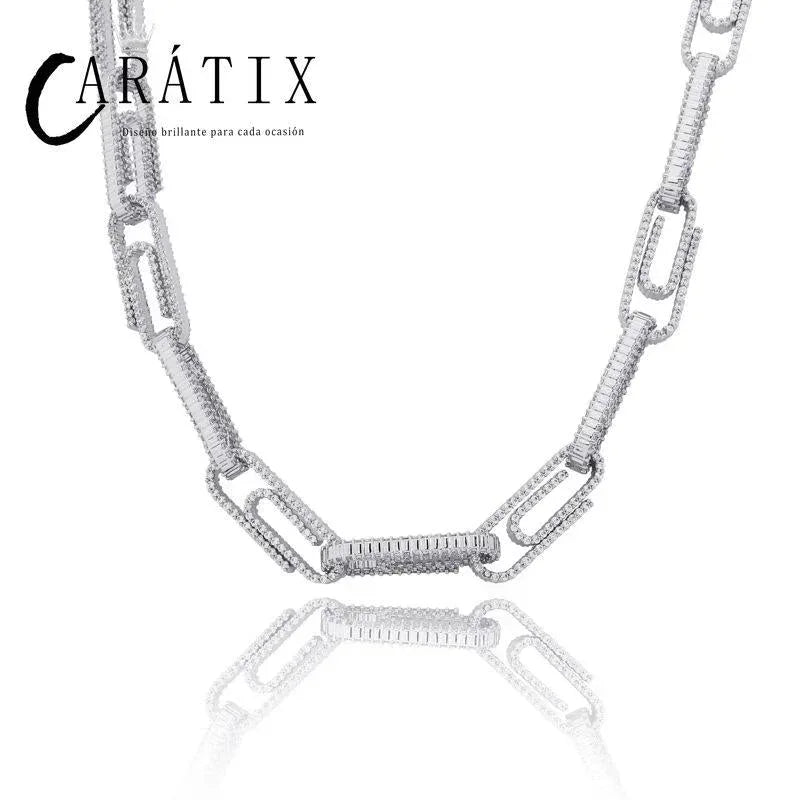 CARÁTIX AAA+ CZ Iced Out Pin Link Chain Necklace – Gold & Rose Hip Hop Bling Jewelry for Men & Women | Rapper Gift - CaratixJewelry