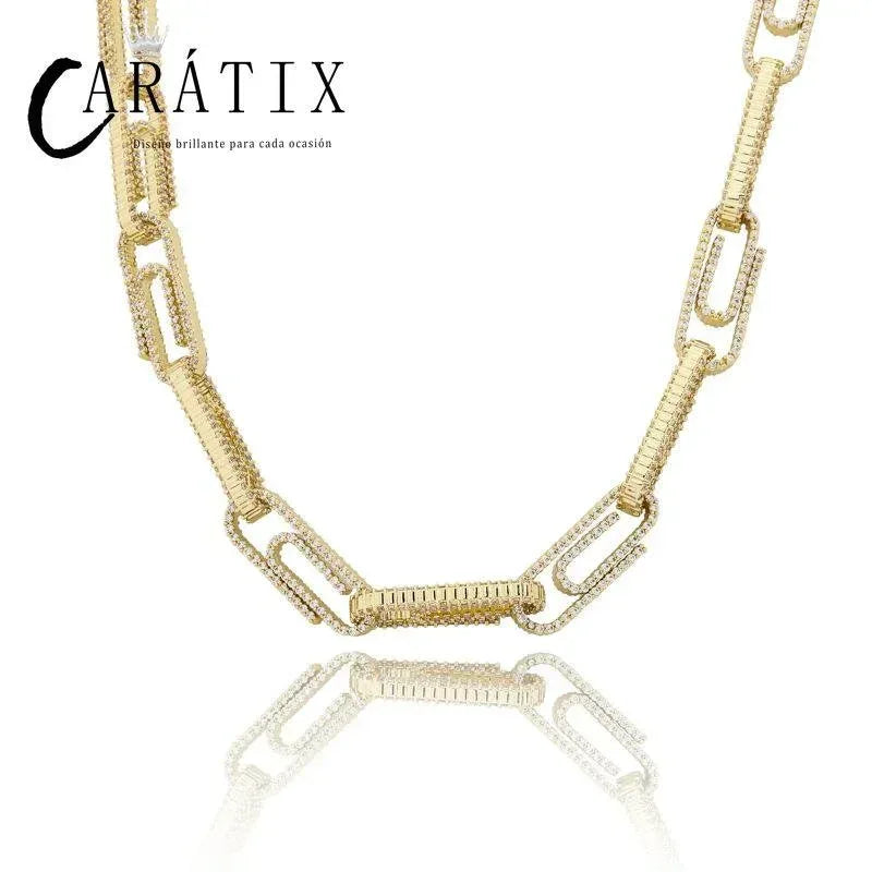 CARÁTIX AAA+ CZ Iced Out Pin Link Chain Necklace – Gold & Rose Hip Hop Bling Jewelry for Men & Women | Rapper Gift - CaratixJewelry