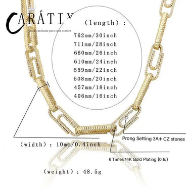 CARÁTIX AAA+ CZ Iced Out Pin Link Chain Necklace – Gold & Rose Hip Hop Bling Jewelry for Men & Women | Rapper Gift - CaratixJewelry