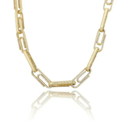 CARÁTIX AAA+ CZ Iced Out Pin Link Chain Necklace – Gold & Rose Hip Hop Bling Jewelry for Men & Women | Rapper Gift - CaratixJewelry