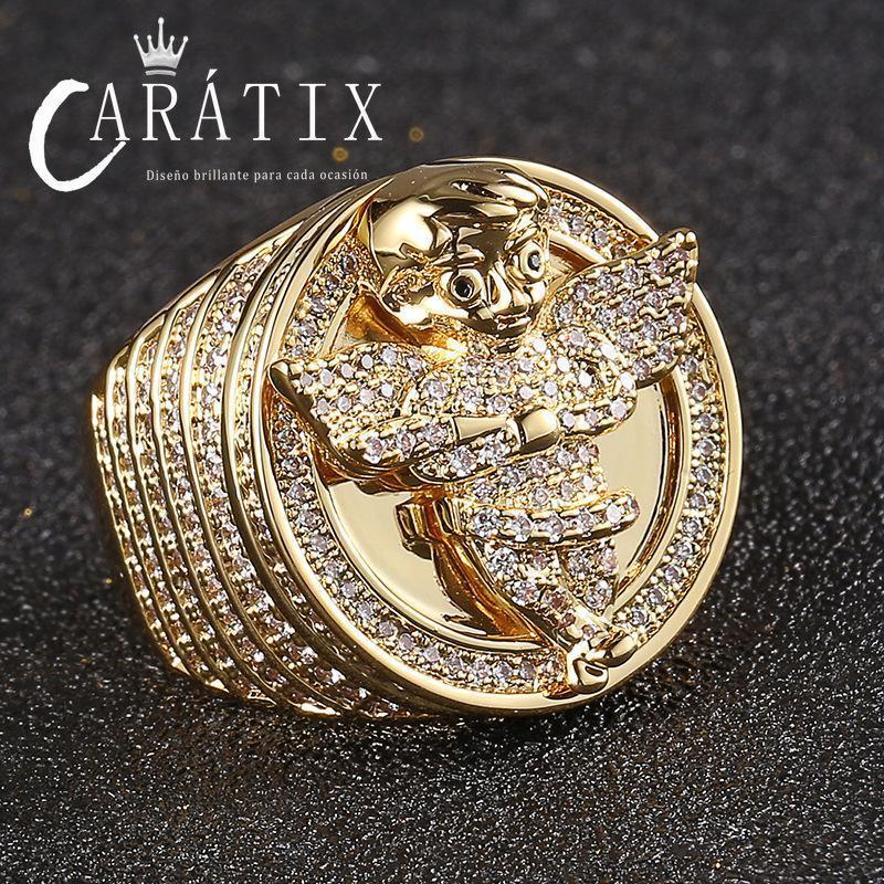 CARÁTIX Angel Avatar Ring | Micro-Inlaid Zircon Hip Hop Jewelry for Men - CaratixJewelry