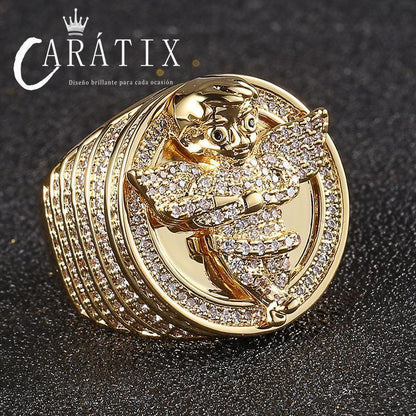 CARÁTIX Angel Avatar Ring | Micro-Inlaid Zircon Hip Hop Jewelry for Men - CaratixJewelry