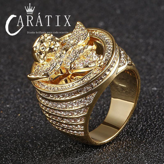 CARÁTIX Angel Avatar Ring | Micro-Inlaid Zircon Hip Hop Jewelry for Men - CaratixJewelry