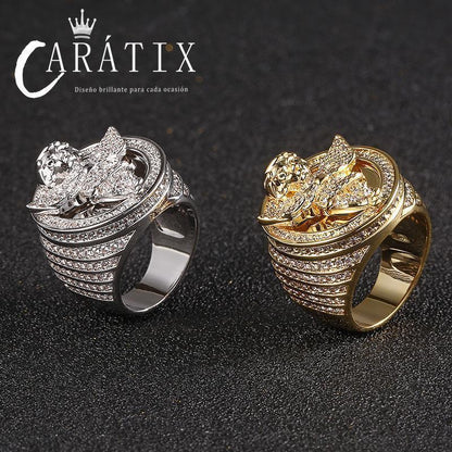 CARÁTIX Angel Avatar Ring | Micro-Inlaid Zircon Hip Hop Jewelry for Men - CaratixJewelry