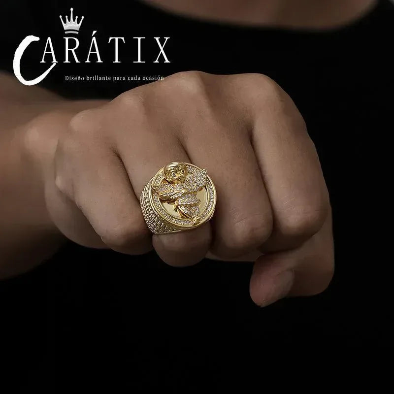 CARÁTIX Angel Avatar Ring | Micro-Inlaid Zircon Hip Hop Jewelry for Men - CaratixJewelry
