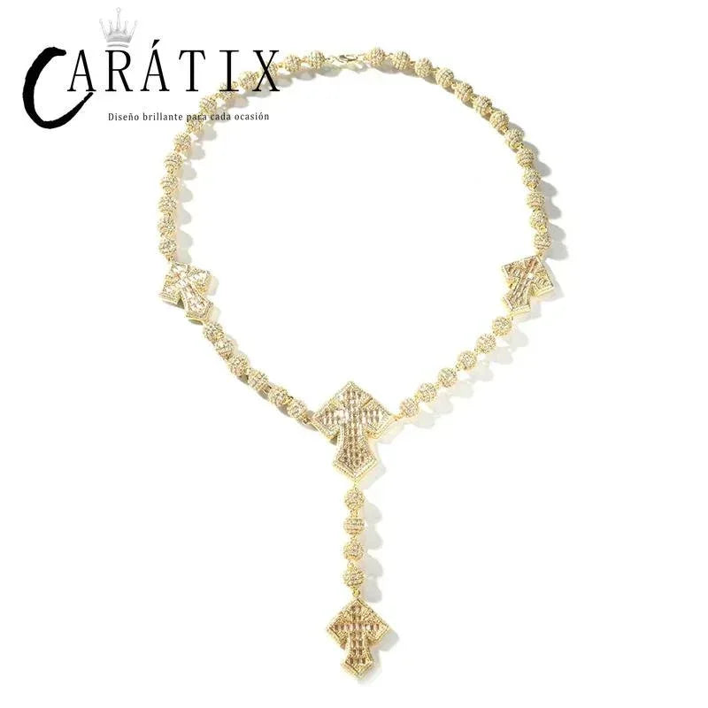 CARÁTIX Beads Cross Chain | 5A+ CZ Iced Out Hip Hop Necklace for Men - CaratixJewelry